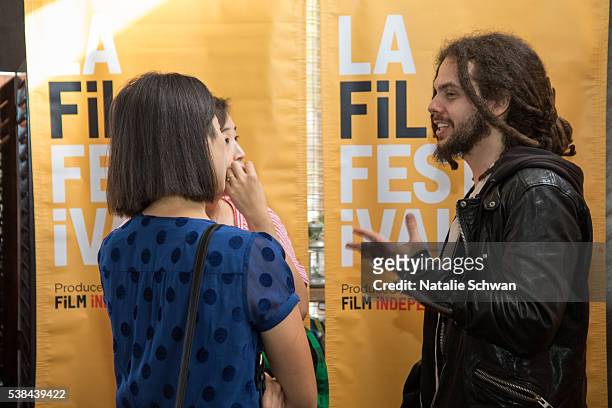 Filmmakers Carolyn Mao, Jennifer Suhr, and Mark Kindred attend the Fast Track Dinner during the 2016 Los Angeles Film Festival at The Culver Hotel on...