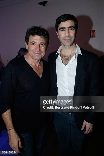 Patrick Bruel and his brother director David Moreau pose after the Concert of Patrick Bruel at Theatre Du Chatelet on June 6, 2016 in Paris, France.