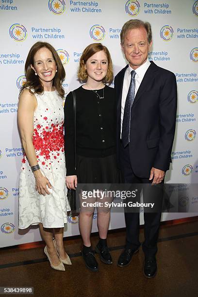 Margaret Crotty, Lena Redford and James Redford attend the Partnership with Children's Spring Gala 2016 at 583 Park Avenue on June 6, 2016 in New...