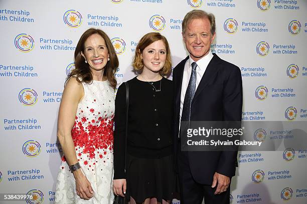 Margaret Crotty, Lena Redford and James Redford attend the Partnership with Children's Spring Gala 2016 at 583 Park Avenue on June 6, 2016 in New...
