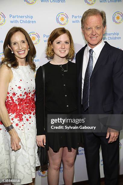 Margaret Crotty, Lena Redford and James Redford attend the Partnership with Children's Spring Gala 2016 at 583 Park Avenue on June 6, 2016 in New...