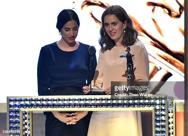 Designers Floriana Gavriel and Rachel Mansur awarded Accessories Designer of the year speak onstage at the 2016 CFDA Fashion Awards at the...