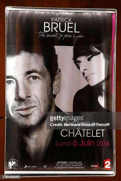 Illustration view of the poster during the Concert of Patrick Bruel at Theatre Du Chatelet on June 6, 2016 in Paris, France.
