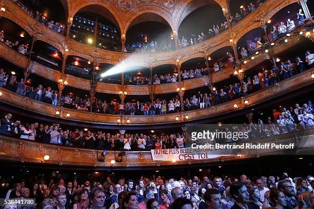 Illustration view of the public at the end of the Concert of Patrick Bruel at Theatre Du Chatelet on June 6, 2016 in Paris, France.
