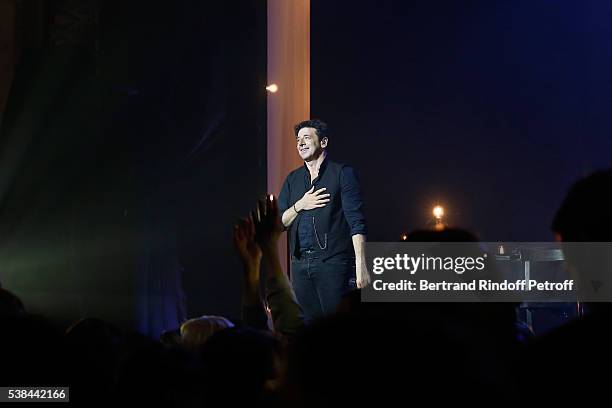 Singer Patrick Bruel performs at Theatre Du Chatelet on June 6, 2016 in Paris, France.