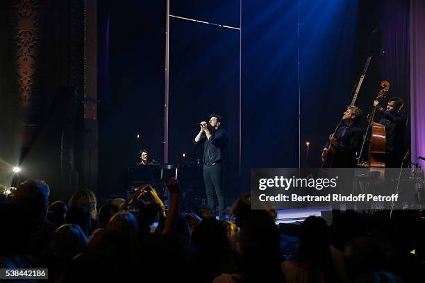 Singer Patrick Bruel performs at Theatre Du Chatelet on June 6, 2016 in Paris, France.