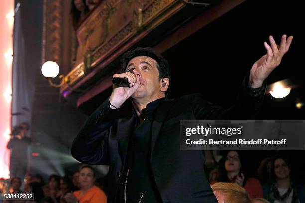 Singer Patrick Bruel performs at Theatre Du Chatelet on June 6, 2016 in Paris, France.