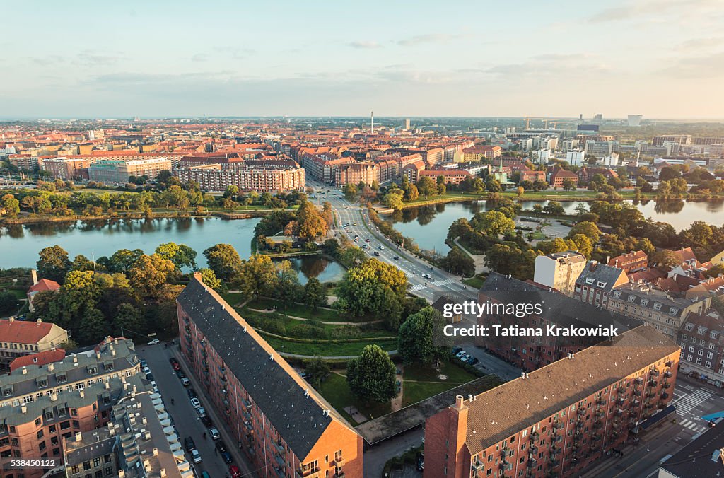 Panoramablick vom Zentrum von Kopenhagen in Richtung Amager, Dänemark
