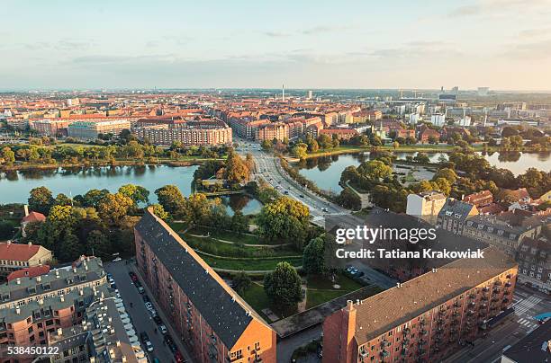 panoramic view from center of copenhagen toward amager, denmark - kopenhagen stockfoto's en -beelden