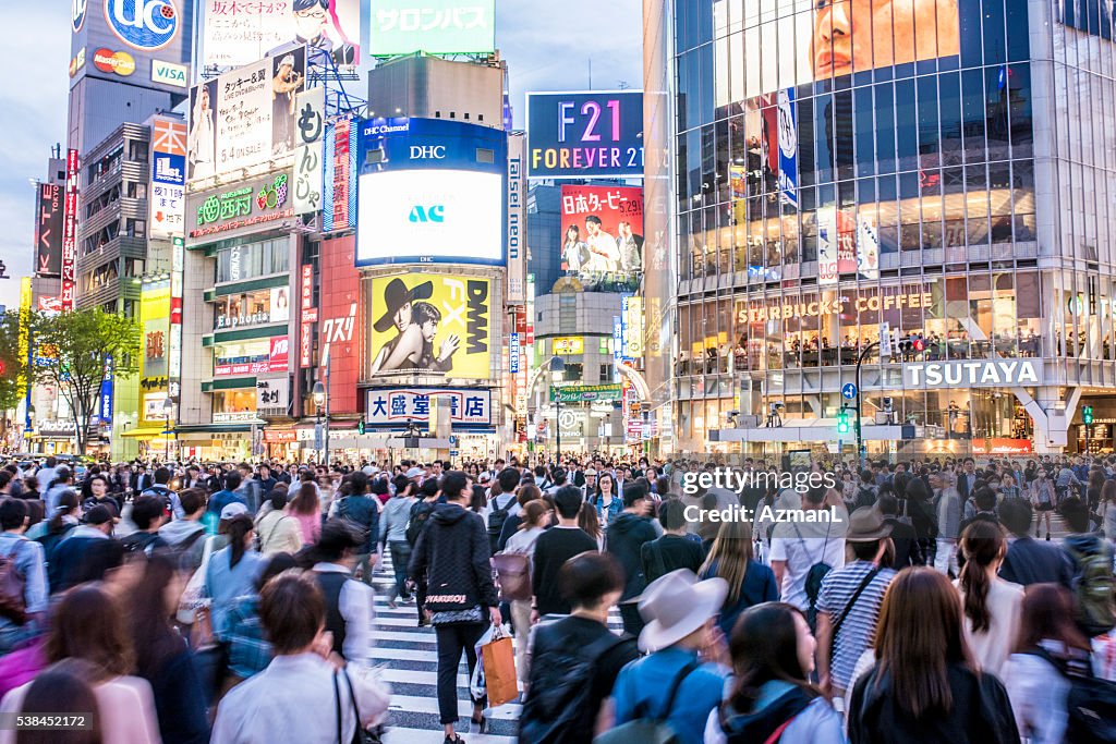 Shibuya Crossing, Tokyo at dusk