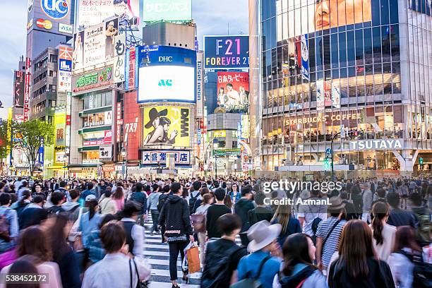 shibuya crossing, tokyo at dusk - shibuya ward stock pictures, royalty-free photos & images