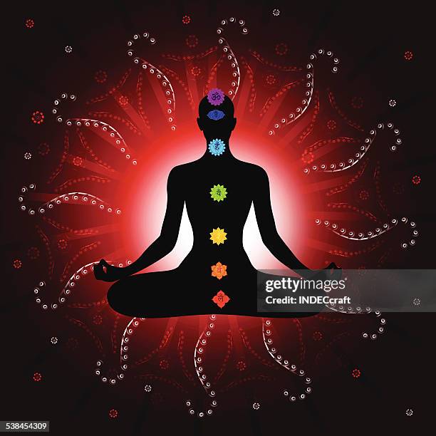 meditation and seven chakras - chakra stock illustrations