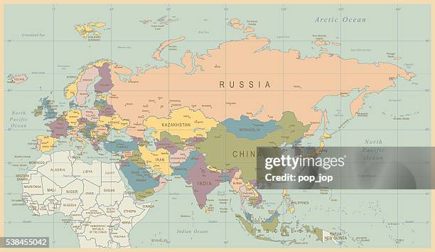 stockillustraties, clipart, cartoons en iconen met vintage map of eurasia - eurasia