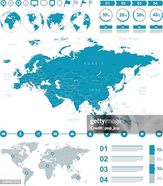 eurasia map infographic - mongolia stock illustrations