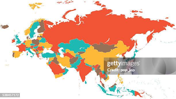 ilustraciones, imágenes clip art, dibujos animados e iconos de stock de colorido mapa de eurasia - eurasia