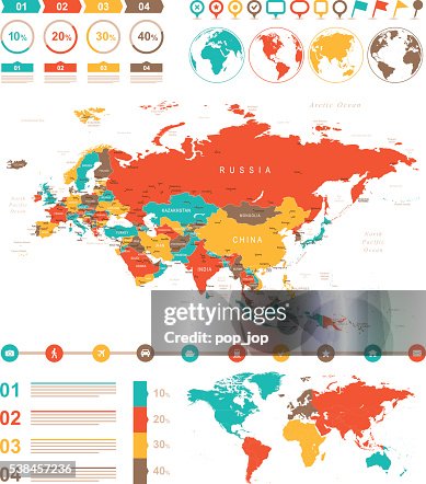 Colored Infographic Eurasia Map Colored Infographic Eurasia Map