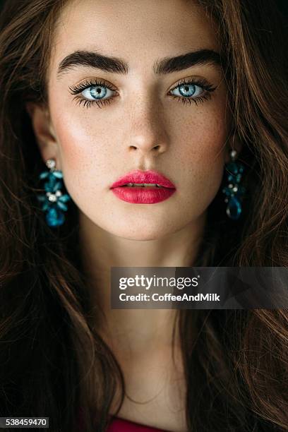 portrait of a nice looking woman - blue lips stock pictures, royalty-free photos & images