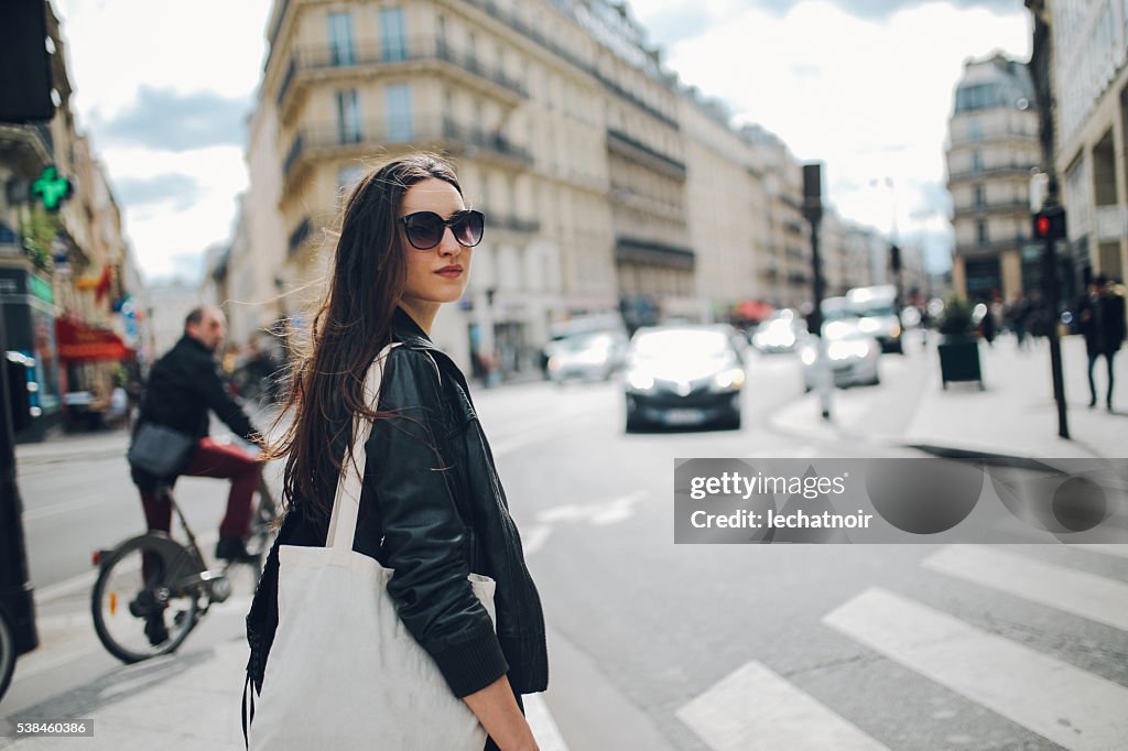 Young Parisian woman walking