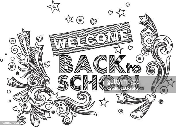 stockillustraties, clipart, cartoons en iconen met back to school text drawing - welcome sign