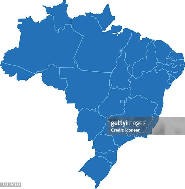 brasilien einfachen blauen weltkarte auf weißem hintergrund - brasilien stock-grafiken, -clipart, -cartoons und -symbole