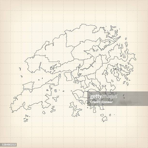 hong kong sketched map on grid - hong kong map stock illustrations