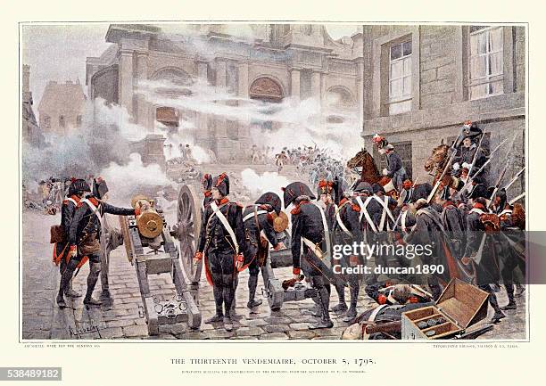 the 13 vendemiaire, 1795 - bonaparte quelling the insurrection - revolutionary war cannons stock illustrations