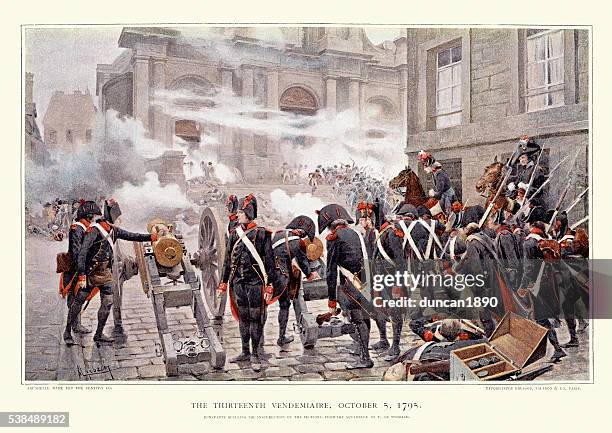 the 13 vendemiaire, 1795 - bonaparte quelling the insurrection - war stock illustrations