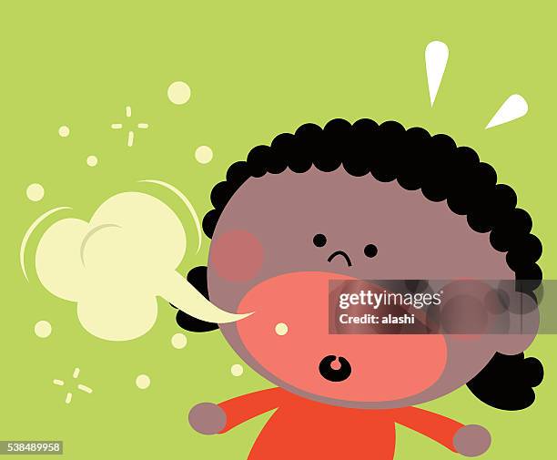 cute little black girl (kid) burping, bad breath - bad breath stock illustrations