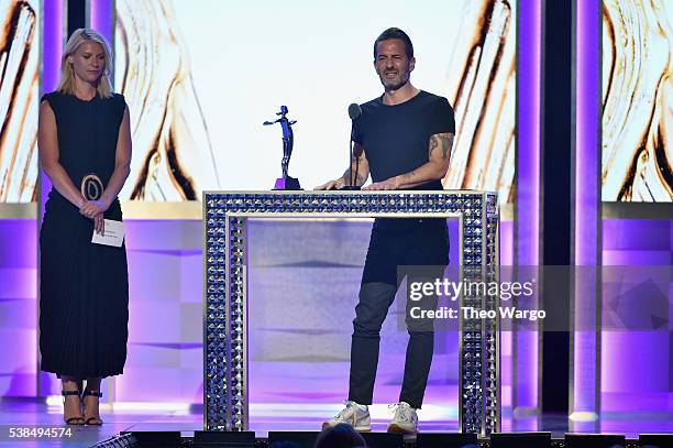 Actress Claire Danes presents designer Marc Jacobs with The Award for Womenswear Designer of The Year onstage at the 2016 CFDA Fashion Awards at the...