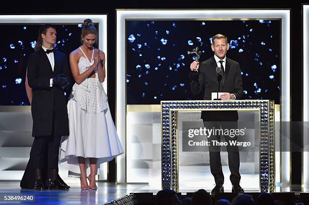 Designer Paul Andrew accepts The Swarovski Award For Accessory Design at the 2016 CFDA Fashion Awards at the Hammerstein Ballroom on June 6, 2016 in...