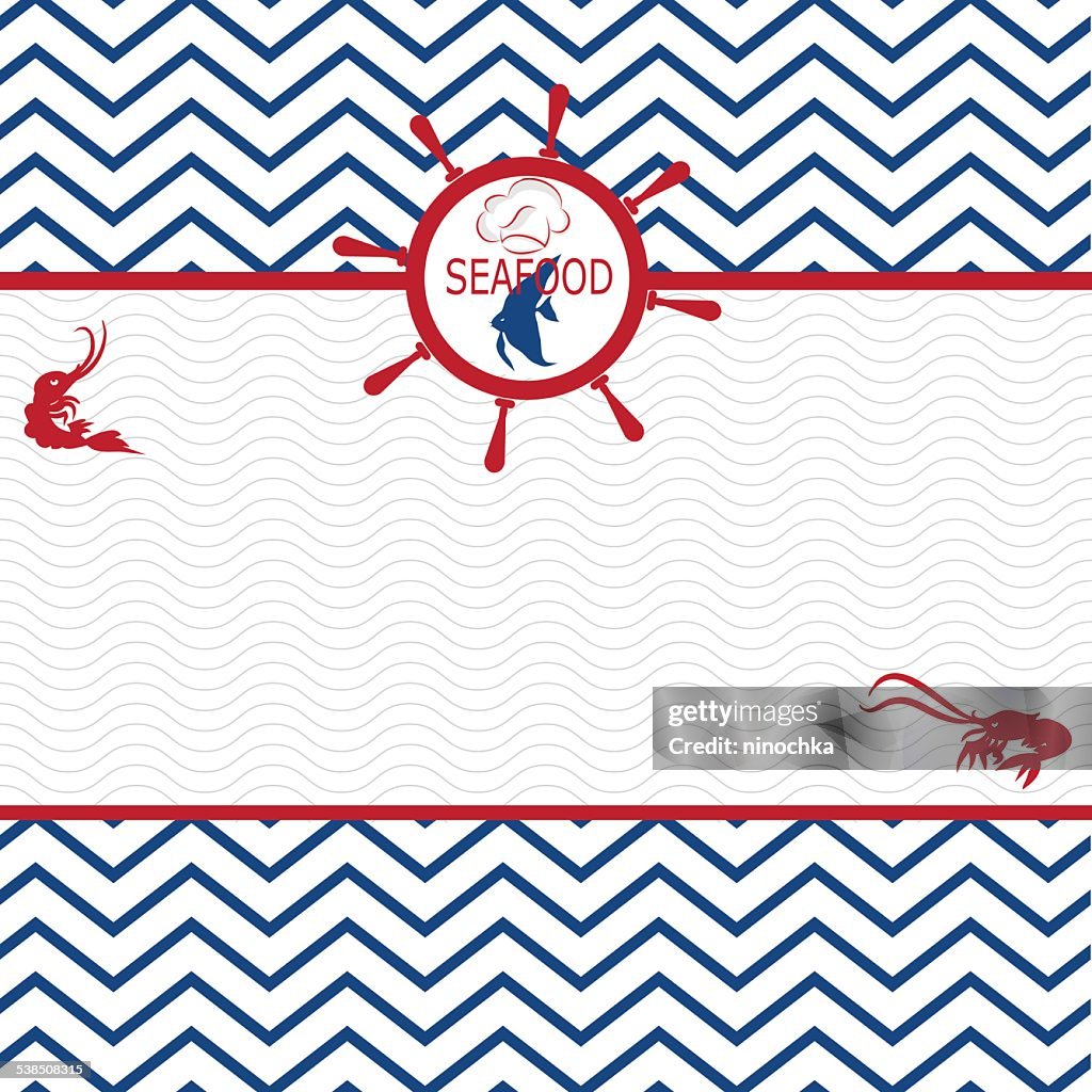Seafood menu on shevron background