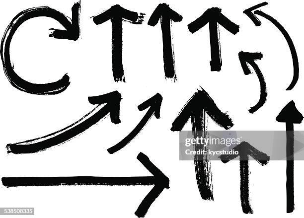 ilustrações de stock, clip art, desenhos animados e ícones de conjunto de setas vector preto grunge - desenho a lápis de cera
