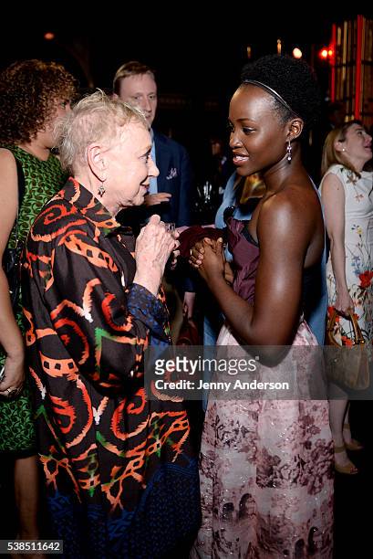 Costume designer Jane Greenwood and actress Lupita Nyong'o speak during the Tony Honors Cocktail Party presenting the 2016 Tony Honors For Excellence...