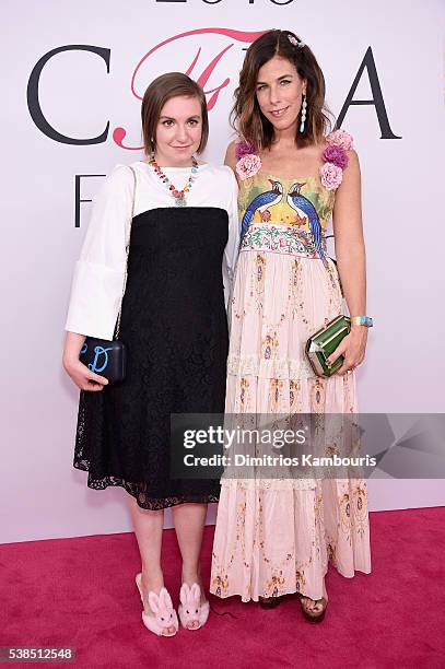 Lena Dunham and jewelry designer Irene Neuwirth attend the 2016 CFDA Fashion Awards at the Hammerstein Ballroom on June 6, 2016 in New York City.