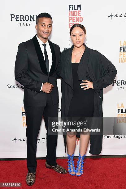 Actor Cory Hardrict and actress Tia Mowry attend the premiere of "Destined" during the 2016 Los Angeles Film Festival at Arclight Cinemas Culver City...