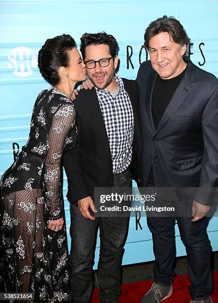 Actress Carla Gugino, executive producer J.J. Abrams, and executive producer Cameron Crowe attend the premiere for Showtime's "Roadies" at The...