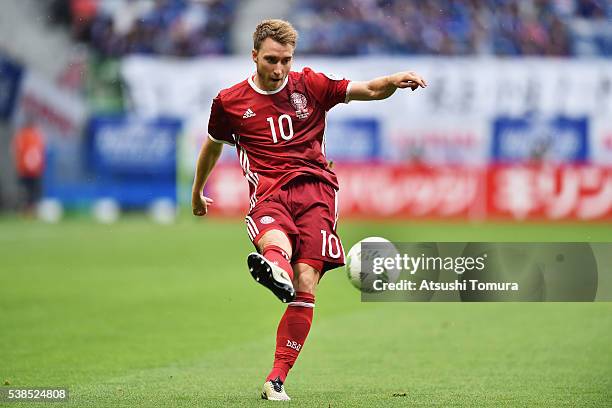 Christian Eriksen of Denmark in action during the international friendly match between Denmark and Bulgaria at the Suita City Football Stadium on...