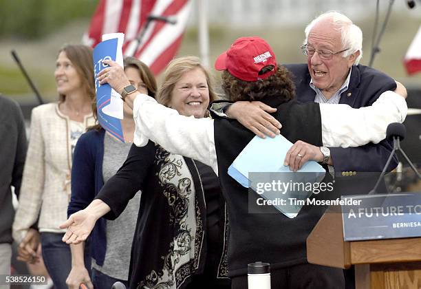 Bernie Sanders speaks at his A future to believe in San Francisco GOTV Concert at Crissy Field San Francisco on June 6, 2016 in San Francisco,...