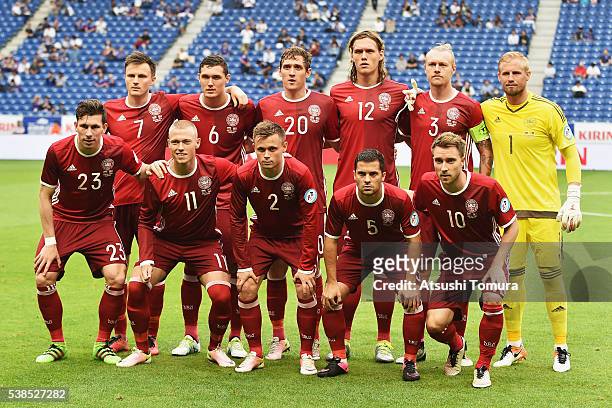 Denmark players line up for the team photos prior to the international friendly match between Denmark and Bulgaria at the Suita City Football Stadium...