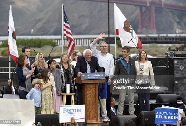 Bernie Sanders speaks at his A future to believe in San Francisco GOTV Concert at Crissy Field San Francisco on June 6, 2016 in San Francisco,...