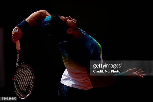 Fernando Verdasco of Spain during the Men's Singles third round match against Kei Nishikori of Japan on day six of the 2016 French Open at Roland...