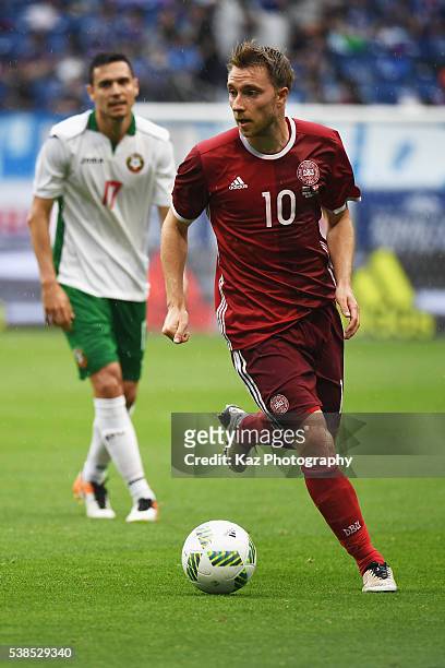 Christian Eriksen of Denmark in action during the international friendly match between Denmark and Bulgaria at the Suita City Football Stadium on...