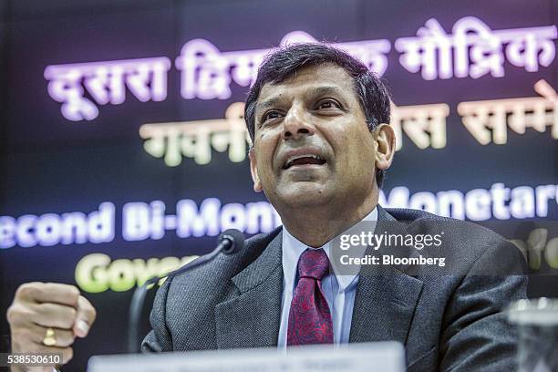 Raghuram Rajan, governor of the Reserve Bank of India , speaks during a news conference in Mumbai, India, on Tuesday, June 7, 2016. Rajan urged...