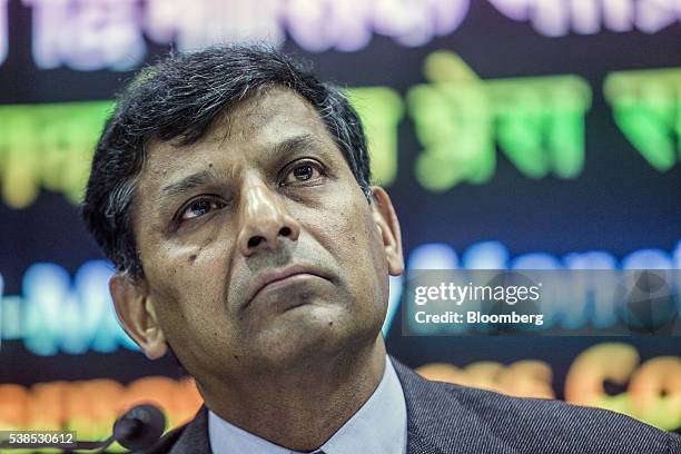 Raghuram Rajan, governor of the Reserve Bank of India , listens during a news conference in Mumbai, India, on Tuesday, June 7, 2016. Rajan urged...