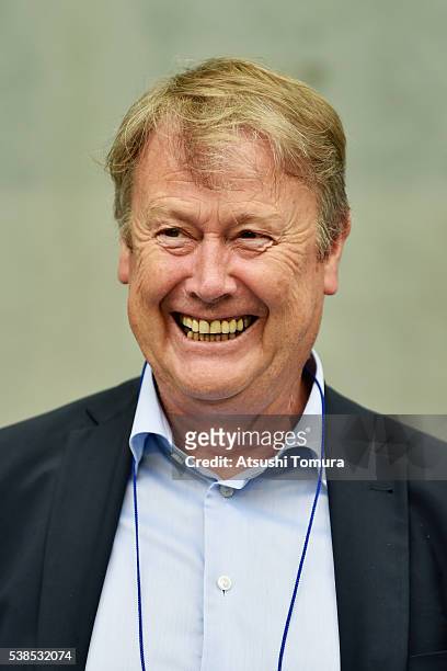 Aage Hareide, head coach of Denmark looks on prior to the international friendly match between Denmark and Bulgaria at the Suita City Football...
