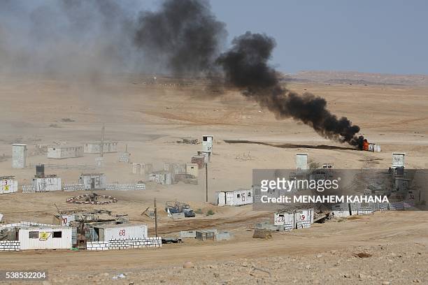 Picture shows a joint army drill which includes infantry, aviation, tanks and artillery units in the army training base of Shizafon in the southern...