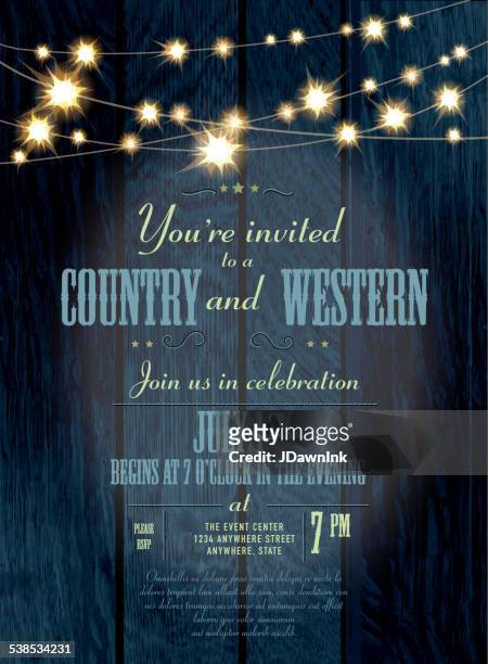 cobalt country and western invitation design template with string lights - country and western music stock illustrations