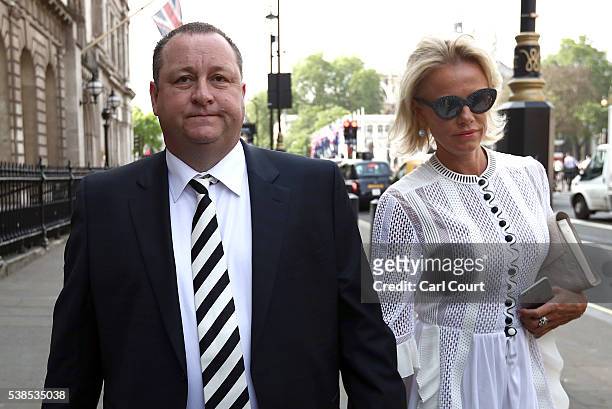 Sports Direct International founder Mike Ashley and his wife Linda arrive to attend a select committee hearing at Portcullis house on June 7, 2016 in...