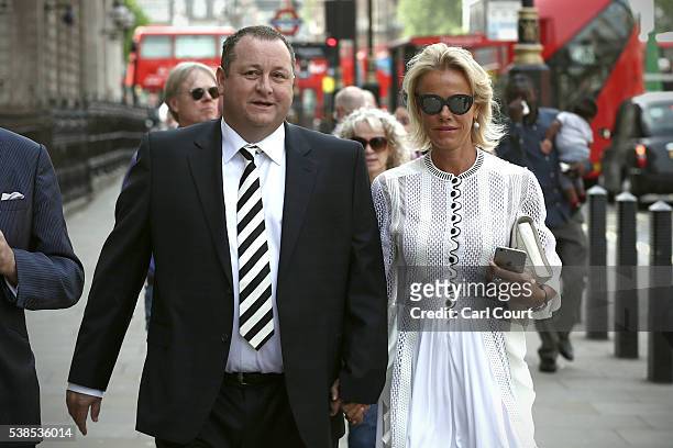 Sports Direct International founder Mike Ashley and his wife Linda arrive to attend a select committee hearing at Portcullis house on June 7, 2016 in...
