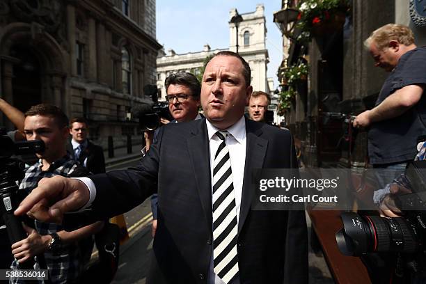 Sports Direct International founder Mike Ashley leaves the Red Lion pub in Westminster to attend a select committee hearing at Portcullis house on...